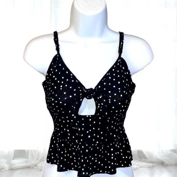 Patrons of Peace Tops - Patrons Of Peace Black Top Women Small White Polkadots Keyhole Adjustable Strap